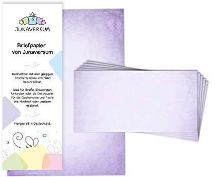 Briefpapier mit Umschlag Briefpapier-Set Vintage lila Motivpapier für Einladungen Hochzeit Urkunden (20 Blätter + 20 Umschläge)