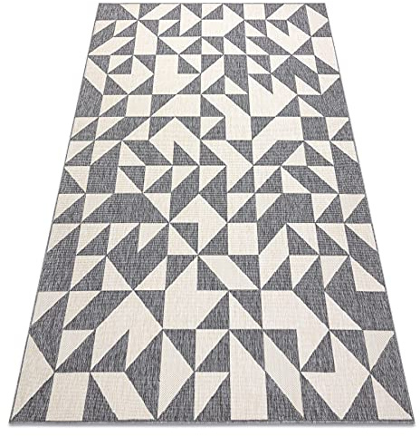 rugsx Modern Teppich SISAL Spring Dreiecke, Schnurteppich für Wohnzimmer, Schlafzimmer, Terrasse, Küche, Teppichschlaufe - Grau/Creme 160x230 cm