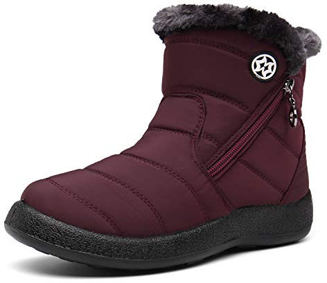 Bottes de Neige Femme Bottines Imperméabl Chaussures Hiver Fourrées Chaude Boots Antidérapantes Rouge A 41EU