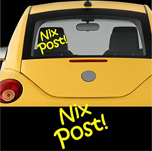 myrockshirt Nix Post lustiger Aufkleber Sticker 15X15 cm für EIN gelbes Auto Postauto Fake Post Spassaufkleber Fun