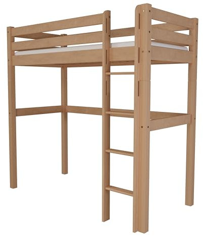 fornera f26 Massivholz Kinderhochbett aus Kernbuche, Stockbett, Hochbett 90x200 cm (Natur lackiert)