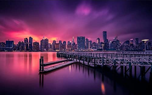 Haeran River Vollbohrer New York Sonnenuntergang Skyline Wolkenkratzer Roter Himmel DIY 5D Diamant Malen Nach Zahlen Einzigartige Kits Wohnwand Dekor Kristall Strass Wanddekor