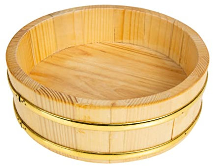 UPKOCH Small Wooden Sushi Rice Bowl Hangiri Mixing Bowl Japanese Rice Bucket Hangiri Sushi Oke Rice Mixing Tub for Home Kitchen Wood Color 24X24X6.5CM Small Wooden Box