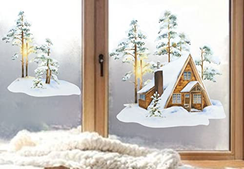 wolga-kreativ Fenster Fensterbilder Glasdekorfolie Motiv Fensterfolie FenstertattooWinter Weihnachten Advent Chalet Aufkleber Fenster wiederverwendbar Kinderzimmer Deko