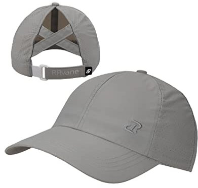 RRvane Damen Criss Cross Pferdeschwanz Hut Polyester Atmungsaktiv Unstrukturiert Verstellbar Baseball Cap, Hellgrau, Einheitsgröße