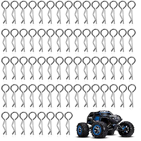 CiciIng 100 Stücke RC Karosserie Clips, Edelstahl R Typ Pin für 1/10 Fernbedienung Auto Shell Modell Ersatzteil, Silber Körper Shell Clip, Karosserie Splinte Klammern