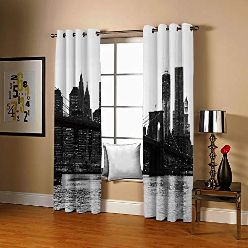 Verdunkelungsvorhang Schlaufen Brooklyn Bridge und New York City Blickdichte Gardinen -Lichtundurchlässige Vorhänge mit Ösen für Kinderzimmer Geräuschreduzierung 2er Set Größe:2 x B117 x H138cm
