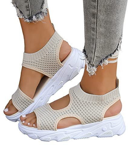 Sandales de Sport et D'Extérieur Femme Maille l'été Sandales de Marche Chaussures Sport Respirantes Confortable Sandale Baskets Légères Sandales Plates Bout Ouvert pour Femmes
