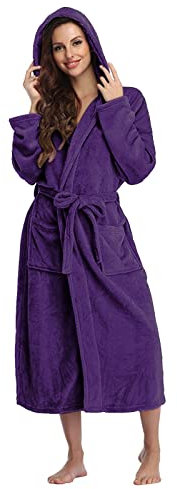 Accappatoio da donna morbido con cappuccio, in cotone, leggero, lungo, a maniche lunghe, con cappuccio, leggero, in microfibra, con cappuccio, viola., 5XL