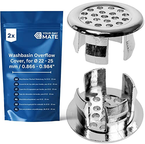 Couvercle de trop-Plein pour lavabo, 2 pcs, Design 4 en Chrome Brillant, pour Trou de lavabo avec Ø 22-25 mm intérieur, Capuchon de vidage de lavabo en céramique Salle de Bain, Cache de trop-Plein