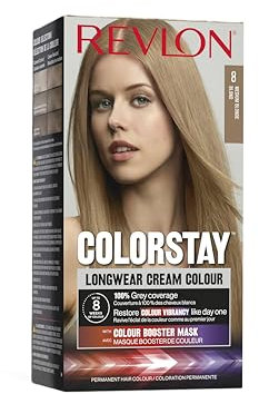Revlon Colorstay Tinte Pelo Mujer, Coloración Permanente de larga duración, Incluye mascarilla potenciadora del color, Hasta 8 semanas de color, Tono 8 Rubio Claro