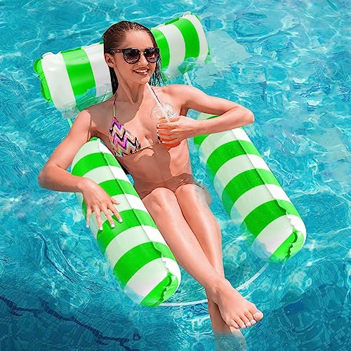MLRYH Hamaca de Agua, 4 -En- 1 Tumbona Hinchable Colchoneta Hinchable Plegable Flotador Piscina, Hamaca Flotante Piscina Juguetes para la Piscina Verano Playa Mar Piscina(Verde)