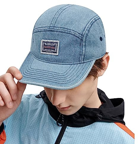 Clakllie 5 Panel Cap Herren Flat Brim Snapback Caps Flache Basecap Verstellbar Trucker Caps Sommer Sonnencap Low Profile Dad Cap,Light Blue
