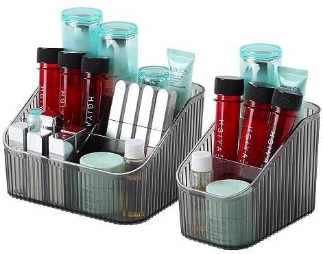 OSteed Black Makeup Organiser Box for Vanity, Makeup Brush Holder with 8 Cups, Skincare Beauty Cosmetic Storage Box, Dressing Table Organiser Storage, Toiletry Organiser