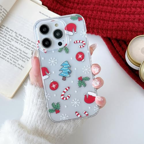 RALEAVO Christmas Case for iPhone 15 Pro 6.1, Cute Clear Cartoon Design Phone Case Soft Silicone Protective Shockproof Bumper Cover Case for iPhone 15 Pro-White Snow