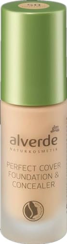 alverde NATURKOSMETIK Make-up Perfect Cover Foundation & Concealer 50 Hazelnut, 20 ml