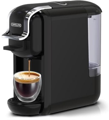 Cafelffe 4 In 1 Capsule Coffee Machine, Hot Cold Brew Multi Capsule Coffee Maker, 19Bar Mini Espresso Machine-4 Adapters with Self Cleaning For Home & Office Use Black