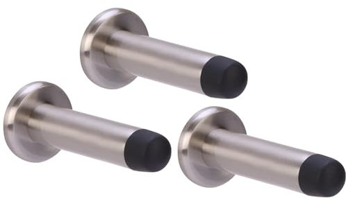 HANDLEZONE® 3 Pack 75mm / 3 inch Projecting Skirting Or Wall Mounted Door Stop, Concealed Fixing, Rubber Buffer Stopper - Satin Nickel