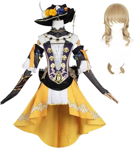 CR ROLECOS Lynette Cosplay Magischer Assistent Lynette Kostüm Outfit Charaktere Uniform Kleid Full Set Halloween Dress Up Anzug mit Perücke