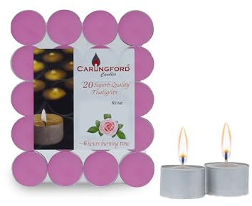 STL 6-Hour Tealight Fragrance Candles - Pack of 20, Individual Scents for Extended Aromatherapy Bliss (7 Fragrance Options) (Rose)