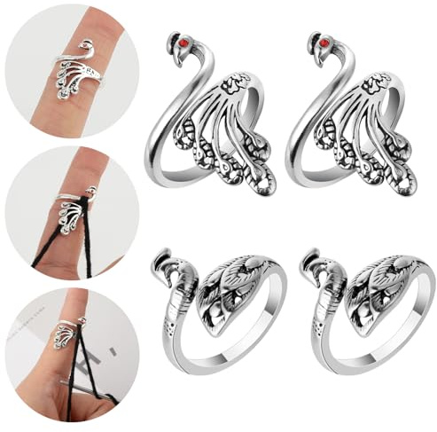 Mabor 4Pcs Adjustable Crochet Tension Rings, Peacock Yarn Ring Crochet | Increase Knitting Speed & Protecte Your Fingers,Protect Your Fingers & Increase Knitting Speed