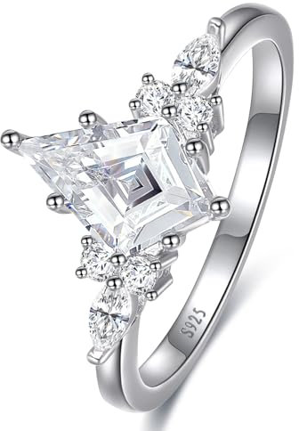 Yaresul Verlobungsring Damen, 925 Sterling Silber Ring, Raute Schneiden Ringe, Rautenförmiger Ring, Ring Silber 925 für Damen, Versprechensring, Ringe Frauen Größe 57(18.1)