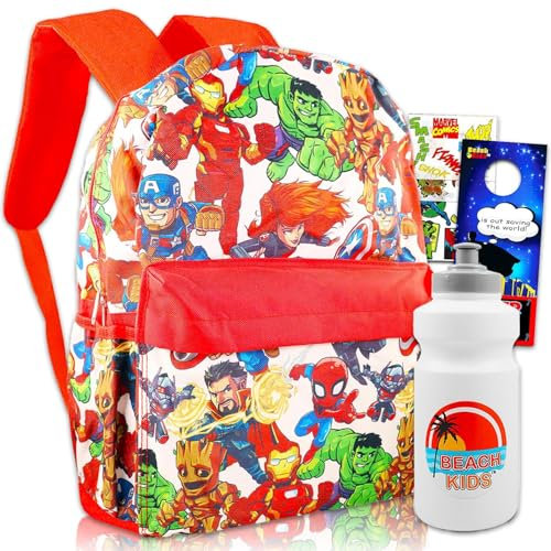 Avengers-Rucksack-Set für Jungen, Kinder – Paket mit 40,6 cm großem Avengers-Rucksack mit Wasserflasche, Aufklebern, mehr | Marvel Avengers-Rucksack-Set für Kinder, Avengers Rucksack für Jungen,