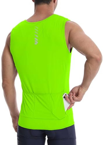 Lo.gas Rennrad Trikot Herren Ärmellos Radtrikot – Angenehm kühlend leicht Fahrradtrikot mit Taschen für Radsport und Training – Grün, L