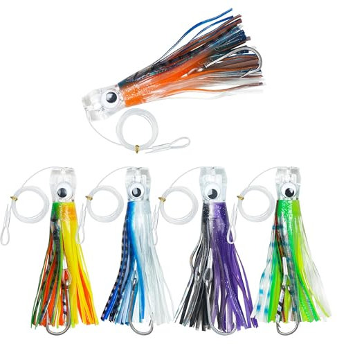 Trolling Köder Salzwasser Angeln Köder Offshore Big Game Angelköder für Thunfisch Mahi Marlin Delphin Wahoo Trolling Skirted Köder Tiefseefischen Köder Squid Skirts Rig 6 Zoll