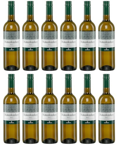 Makedonikos Cambas weiß halbtrocken 12x 0,75l | Halbtrockener Weißwein aus Griechenland | 12% Vol. | +20ml Jassas Olivenöl