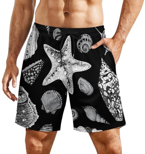 PWIKJZ Short De Plage Coquille D'étoile De Mer Maillot De Bain Homme Short De Bain À Séchage Short De Bain À Cordon De Serrage