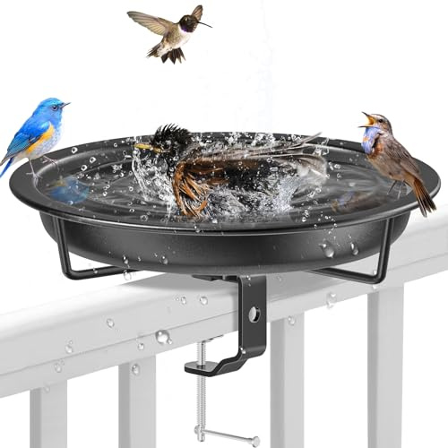Vogeltränke hängend für Balkongeländer, Vogelfutterspender Wassertränke Für Vögel Garten Balkon Futterschale Hängend Futterteller (Schwarz)