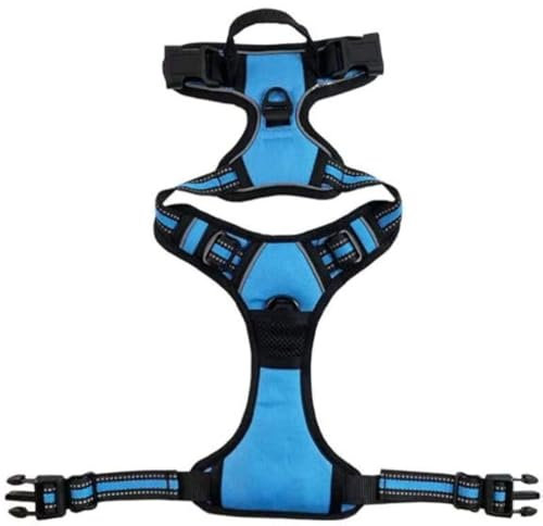 Fluffix Anti-Zug Hundegeschirr – Farbe: Blau - Größe: S - Verstellbar, Atmungsaktiv & Reflektierend in Allen Größen Brustgeschirr