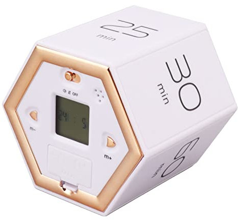 Temporizador Hexagonal con Pantalla LCD Ajustable, Gestión del Tiempo, Función de Silencio Magnético, Temporizador con Tapa Hexagonal Alimentado por Batería para Cocina (White)