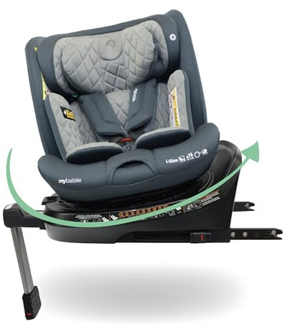 My Babiie i-Size 360° Spin Baby Car Seat – Support Leg, ISOFIX, Birth to 12yrs (40-150cm), R129, ERF, Group 0+/1/2/3, Rotating 360 Swivel, MBCSSPIN - Slate Blue
