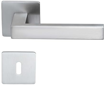 MeinTürgriff Drückergarnitur Edelstahl matt Trento Flachrosette eckig Türgriff Rosettengarnitur, Typ:BB- Buntbart