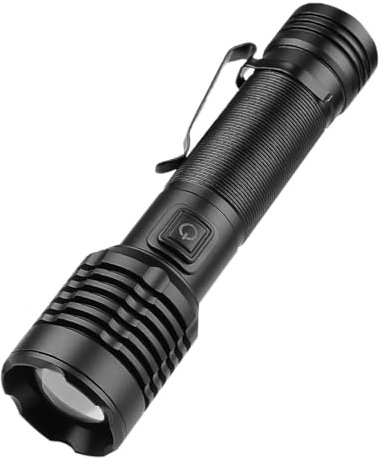 POCKETMAN LED Super Helle Taschenlampe, 4-Modi, Zoombare und Wiederaufladbare Wasserdichte Aluminium-Taschenlampe, Taschenclip Taschenlampe Perfekt für Stromausfälle, Camping Angeln Lesen usw.