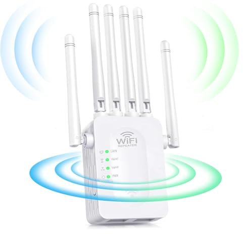 Répéteur WiFi Amplificateur WiFi Repeteur WiFi Puissant 6 Antennes deTransmission Rapide 2 Ports LAN Répéteur WiFi Extérieur Couverture WiFi de 300 m² WiFi Extender Signal Booster