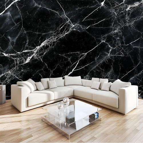 Papier Peint Marbre Noir Et Blanc 3D Panoramique Murale Salon 250x175 cm Papier Peint intissé pour Chambre Salon Personnalisé Décoration Murale