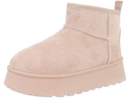 Ital Design Damen Stiefeletten mit flacher Sohle, runde Spitze, Beige, Gr. 39