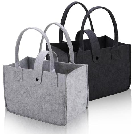 GOWTX 2 Pcs Storage Felt Tote with Firm Handles - Portable Thick Gift Basket for Daily Camping Travel (30x20x18cm)