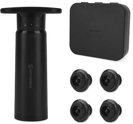 KITCHENDAO Wine Saver Pump with Sound Indicator,4 Vacuum Wine Stoppers and Storage Box, Reusable Wine Stoppers Preserver to Keep Wine Fresh