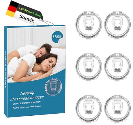 Souvik Dilatador Nasal Antironquidos Clip Nasal Magnético Reutilizable Tiras Nasales Transparentes Anti Ronquidos para Dormir Set de 6 con Caja de Almacenaje