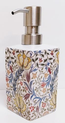 William Morris Flora Soap Dispenser Porcelain 200ml 7oz Seamless Flowers Art Nouveau Liquid Stainless Steel Pump Hand Decorated UK