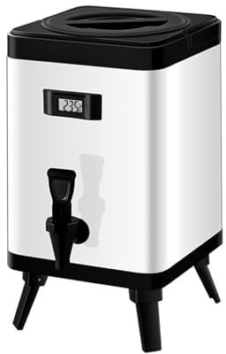 KhUkhu Stainless Steel Insulated Barrel,Double-Layer Insulation Barrel Container,with Faucet And Digital Display Temperature Screen, for Hot Water Milk Tea Coffee,White,6L