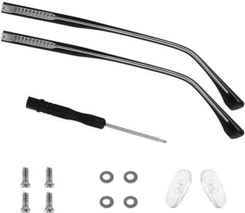 1 Pair Glasses Arm Replacement Black Eyeglasses Temple Universal Glasses Replacement Accessories DIY Eyeglasses Repair Kit with Screws Washers Screwdrivers Nose Pads for Sunglasses Glass