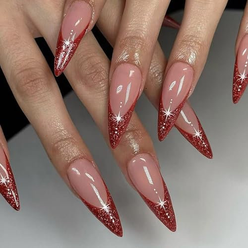 24 Pcs/Box Long Stilettos False Nails Full Covers Stick On Nails French Tip Artificial Nails Press On Nails For Woman
