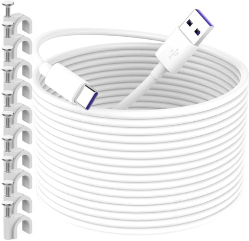 pluX USB-C-Stromkabel, 10 m, Verlängerungskabel, Ladekabel für kabellose Outdoor-Sicherheit, 1080p, Mi-Kamera, 2K-Magnethalterung, USB-A-auf-Typ-C-Ladekabel für Sicherheit