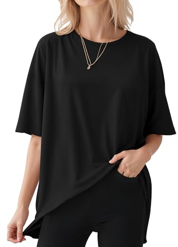ALGALAROUND Damen T-Shirts Kurzarm Oversize Shirt mit Rundhalsausschnitt übergroßes Tshirt Oversized lockere Passform Basic Top Sommer Plus Size Oberteile