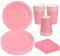 MestectPET 56 Piezas Vajilla Rosa para Fiestas, Platos Vasos y Servilletas de Papel para 16 Invitados, Ideal Juego de Vajilla para Cumpleaños Bodas Aniversario Baby Shower Barbacoas